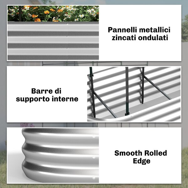 VivaGarden Letto per Orto Rialzato e Fioriera con Graticcio e Serra 200x60x103 cm colore Argento