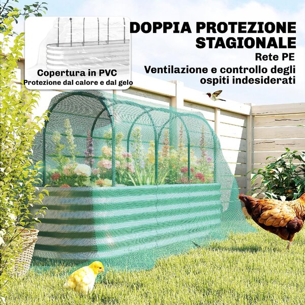 VivaGarden Letto per Orto Rialzato e Fioriera con Graticcio e Serra 200x60x103 cm colore Argento