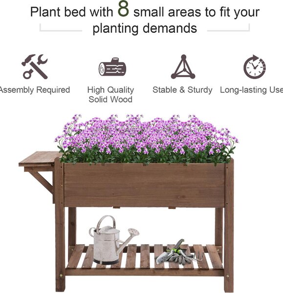 VivaGarden Letto per Orto Rialzato in Legno con Ripiano Pieghevole e Mensola Inferiore 123x54x74 cm - A123396AO82