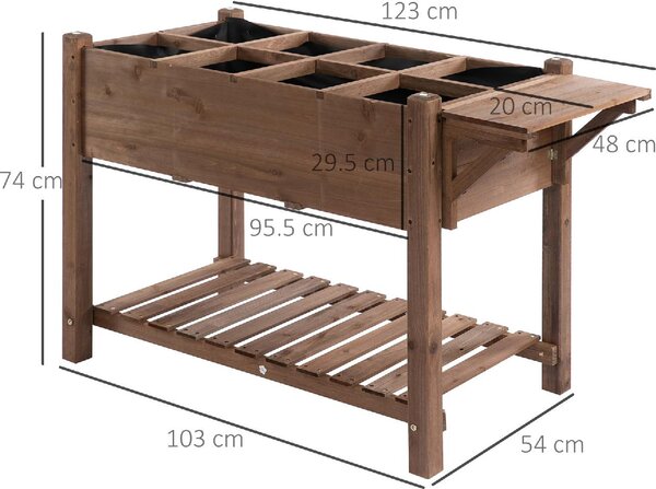 VivaGarden Letto per Orto Rialzato in Legno con Ripiano Pieghevole e Mensola Inferiore 123x54x74 cm - A123396AO82