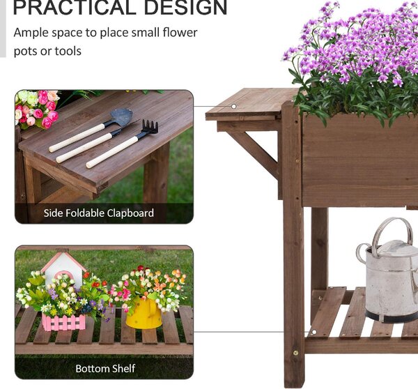 VivaGarden Letto per Orto Rialzato in Legno con Ripiano Pieghevole e Mensola Inferiore 123x54x74 cm - A123396AO82