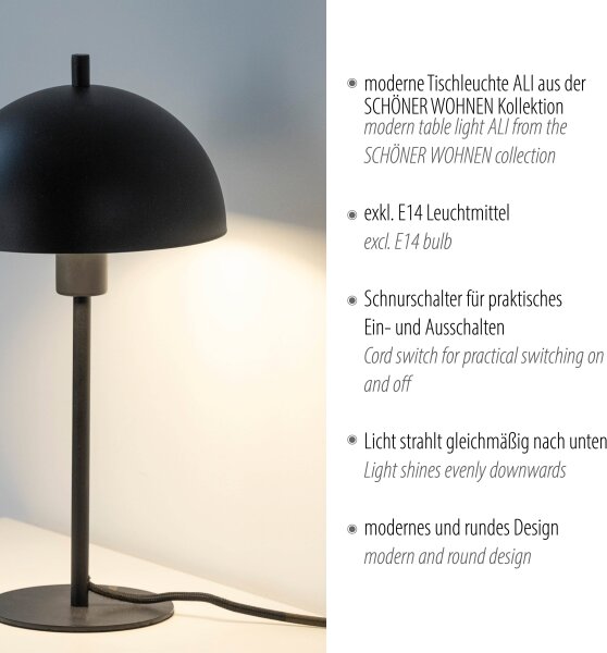 Schöner Wohnen 11726-18 - Lampada da tavolo ALI 1xE14/15W/230V nera