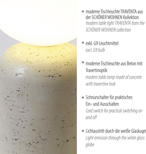 Schöner Wohnen 12543-42 - Lampada da tavolo TRAVENTA 1xG9/10W/230V cemento