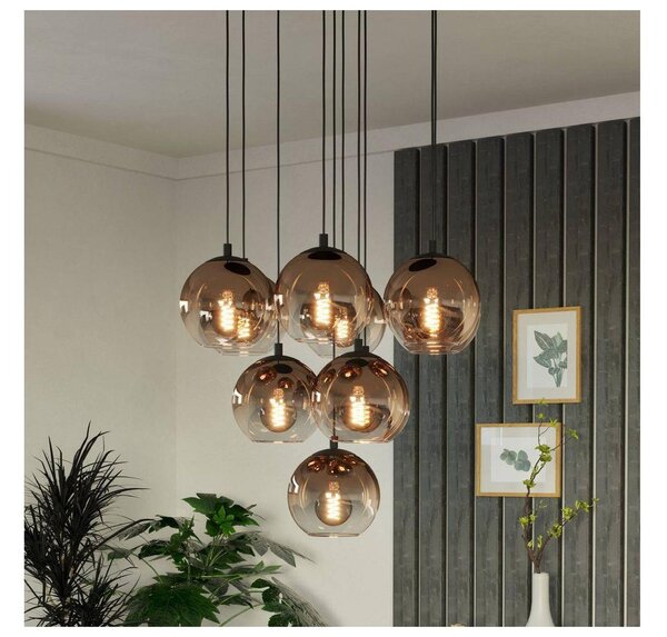 Eglo 901926 - Lampadario a cavo ARISCANI 10xE27/60W/230V nero/beige/fumé