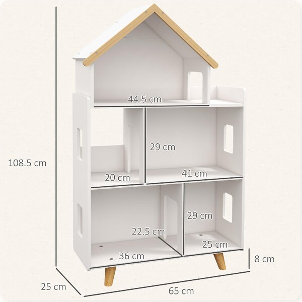 DecHome Libreria per Bambini 3-6 Anni a 3 Livelli per Libri e Giochi in MDF e Legno di Pino 65x25x108.5 cm colore Bianco