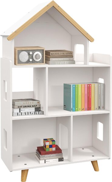 DecHome Libreria per Bambini 3-6 Anni a 3 Livelli per Libri e Giochi in MDF e Legno di Pino 65x25x108.5 cm colore Bianco