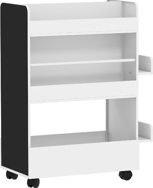 DecHome Libreria per Bambini 3-8 Anni a Due Lati, Scaffale Portagiochi con Ruote e Lavagna Nera colore Bianco