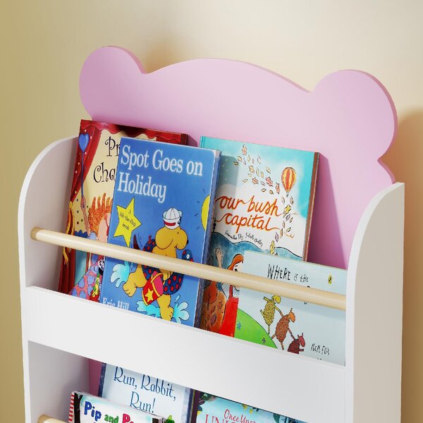 DecHome Libreria per Bambini con 3 Ripiani a Forma di Orsetto con Barriere Frontali 55x15x110 cm colore Rosa