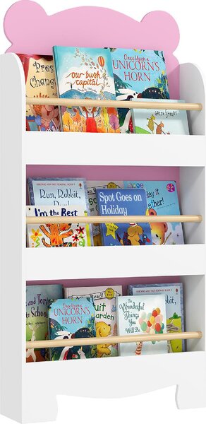 DecHome Libreria per Bambini con 3 Ripiani a Forma di Orsetto con Barriere Frontali 55x15x110 cm colore Rosa