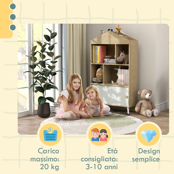 DecHome Libreria per Bambini in Legno con Ripiani Aperti e Armadietto Inferiore 80x30x140.5 cm colore Bianco/Legno