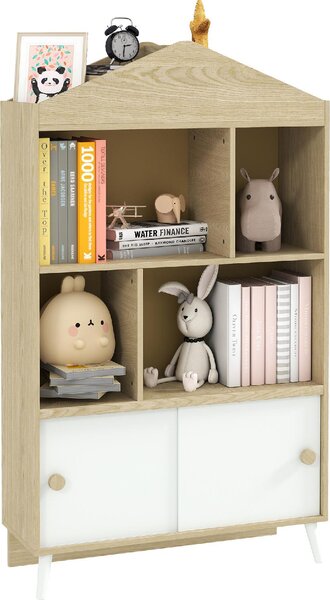 DecHome Libreria per Bambini in Legno con Ripiani Aperti e Armadietto Inferiore 80x30x140.5 cm colore Bianco/Legno