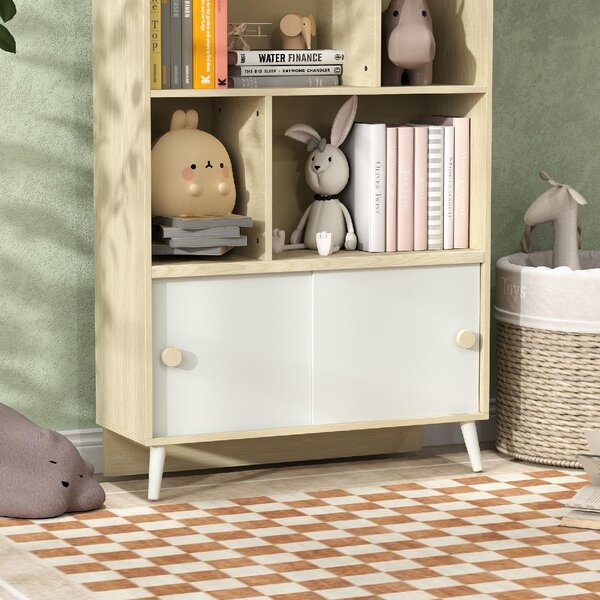 DecHome Libreria per Bambini in Legno con Ripiani Aperti e Armadietto Inferiore 80x30x140.5 cm colore Bianco/Legno
