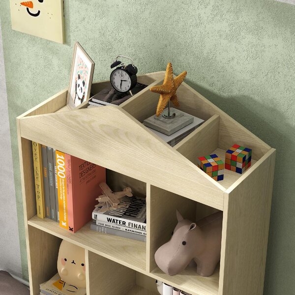DecHome Libreria per Bambini in Legno con Ripiani Aperti e Armadietto Inferiore 80x30x140.5 cm colore Bianco/Legno
