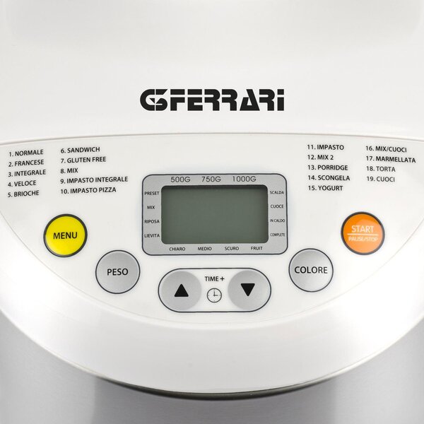 G3 Ferrari Macchina Pane Automatica 19 Programmi Potenza 550 Watt Peso Massimo 1 Kg Partenza programmata - G10078