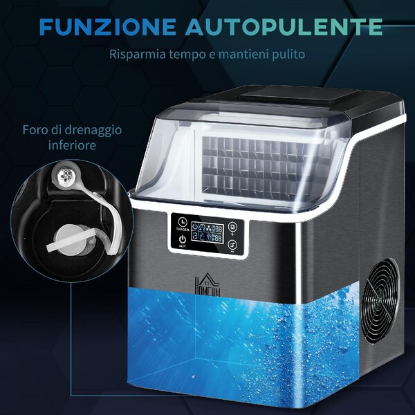 DecHome Macchina per Ghiaccio 20kg in 24 Ore 24 Cubetti in 14-18 Minuti e Sistema Autopulente colore Nero - 0BKAM517