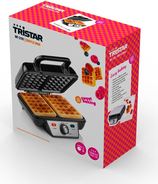 TRISTAR Macchina per Waffle Piastre Antiaderenti con Termostato Potenza 1000 Watt colore Nero - WF-2195