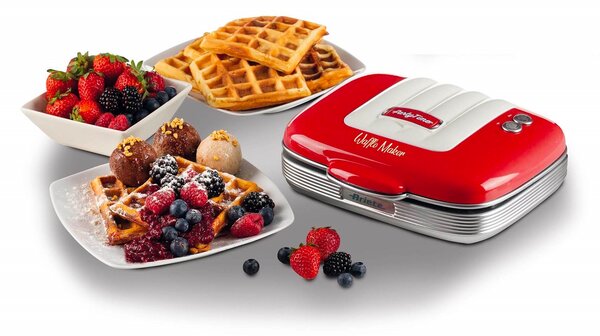 Ariete Macchina per Waffle Piastra Antiaderente Potenza 700 Watt colore Rosso - 1973 Waffle Maker Party Time