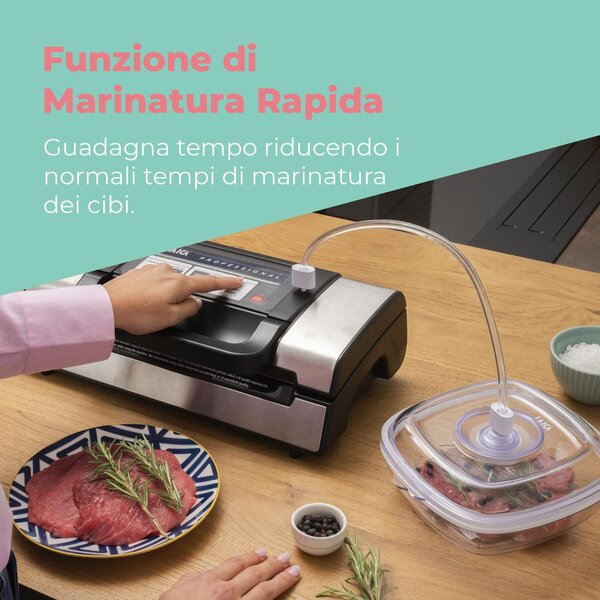 LAICA Macchina Sottovuoto Potenza 130 Watt con Doppia pompa di aspirazione e Maniglia di bloccaggio colore Nero / Bianco - VT3120