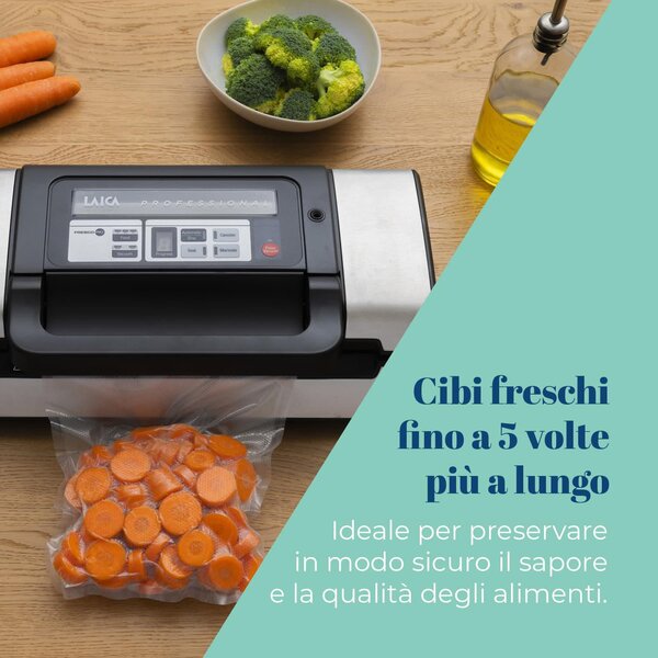 LAICA Macchina Sottovuoto Potenza 130 Watt con Doppia pompa di aspirazione e Maniglia di bloccaggio colore Nero / Bianco - VT3120