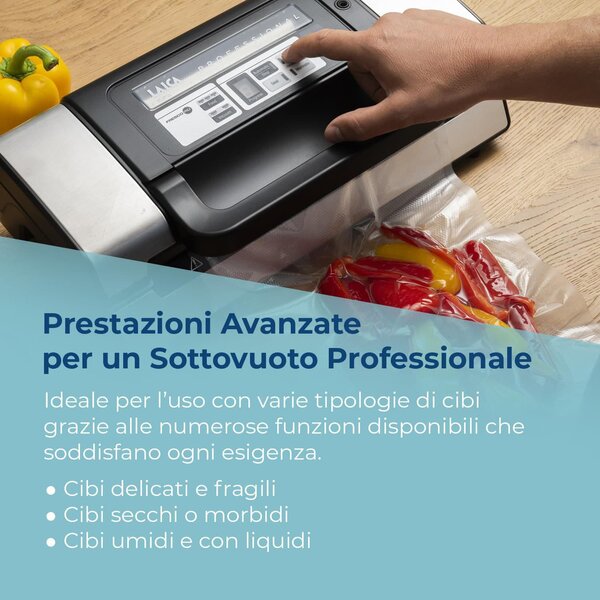LAICA Macchina Sottovuoto Potenza 130 Watt con Doppia pompa di aspirazione e Maniglia di bloccaggio colore Nero / Bianco - VT3120