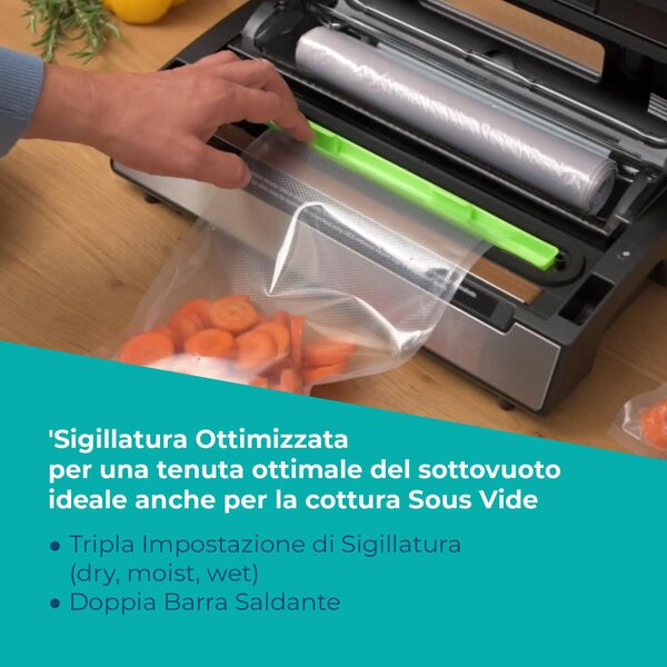 LAICA Macchina Sottovuoto Potenza 130 Watt con Doppia pompa di aspirazione e Maniglia di bloccaggio colore Nero / Bianco - VT3120