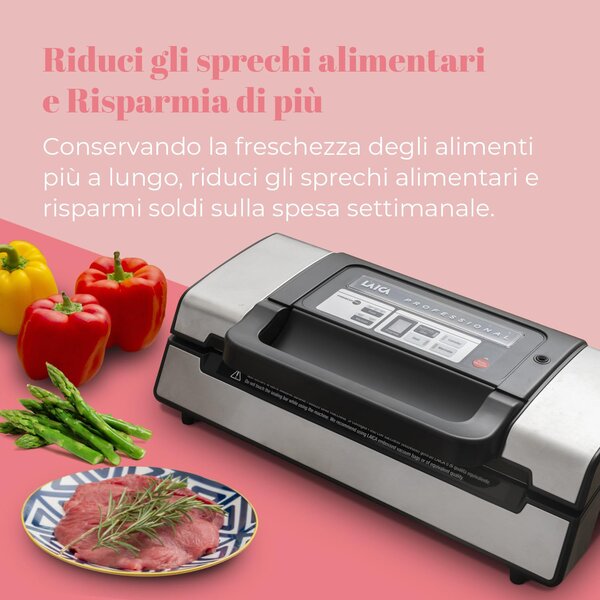 LAICA Macchina Sottovuoto Potenza 130 Watt con Doppia pompa di aspirazione e Maniglia di bloccaggio colore Nero / Bianco - VT3120