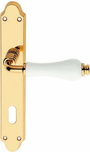 Linea Cal Maniglia Porta con Placca dimensioni 8 x 70 mm finitura in ottone e Ceramica - Serie Asti
