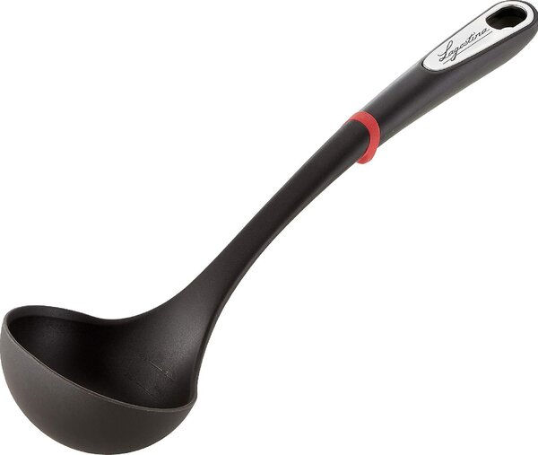 LAGOSTINA Mestolo in Silicone con Rivestimento Antigraffio Impugnatura Ergonomica a Mano in Plastica Lavabile in Lavastoviglie colore Nero e Rosso 