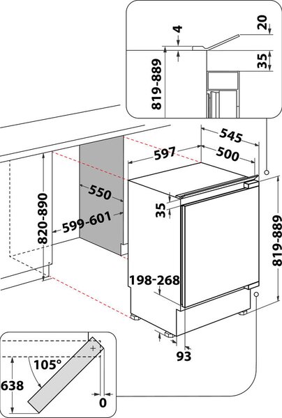 Whirlpool Mini Frigo da Incasso Sottopiano Capacit 144 Litri Classe energetica E Raffreddamento Statico - WBUL021