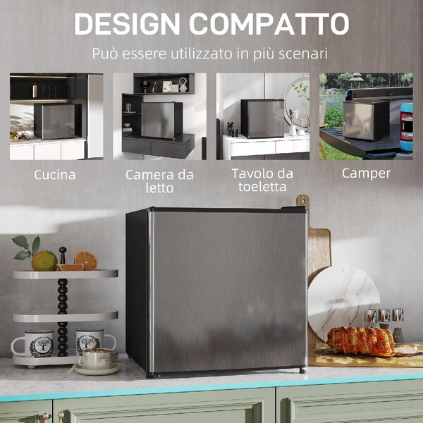 DecHome Mini Frigo Frigobar 46 Litri Classe E Raffreddamento Statico colore Argento