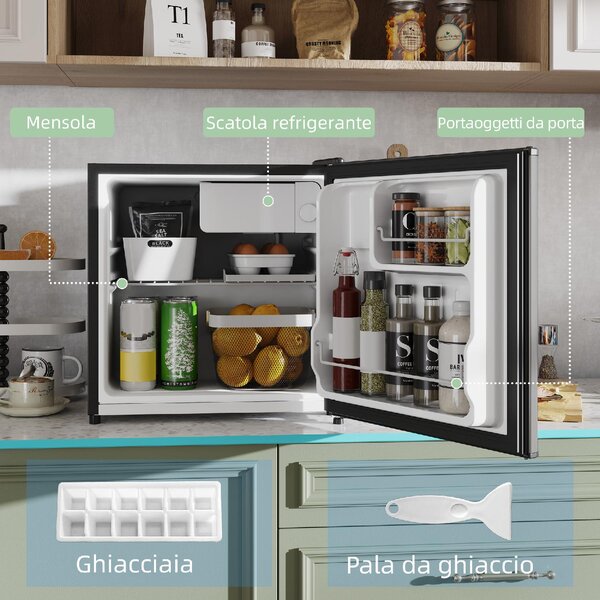 DecHome Mini Frigo Frigobar 46 Litri Classe E Raffreddamento Statico colore Argento