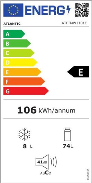 Atlantic Mini Frigo Frigobar 82 Litri Classe E Raffreddamento Statico colore Bianco - ATFTMW1101E