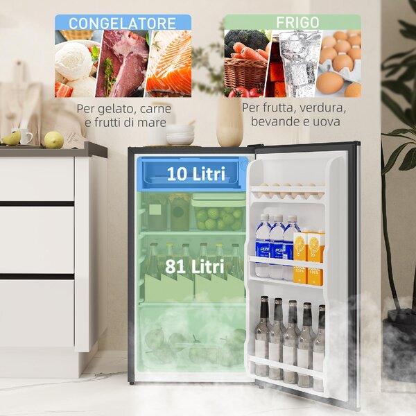 DecHome Mini Frigo Frigobar 91L con Termostato Regolabile Ripiani Regolabili e Cassetto colore Argento - U6551SR