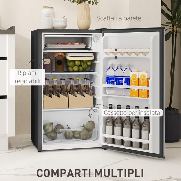 DecHome Mini Frigo Frigobar 91L con Termostato Regolabile Ripiani Regolabili e Cassetto colore Argento - U6551SR