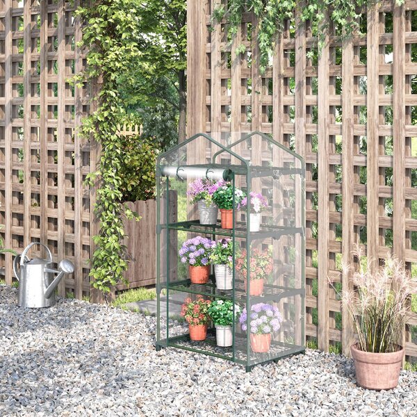 VivaGarden Mini Serra con Copertura in Plastica Telaio in Acciaio con 3 Ripiani 69x49x125 cm colore Trasparente - 06-84TT