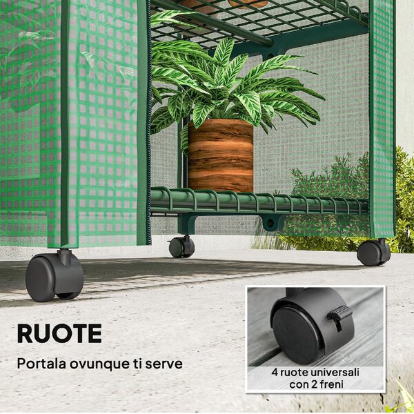 VivaGarden Mini Serra da Giardino a 4 Livelli con 4 Rotelle e Ingresso Avvolgibile in Acciaio e PE 69x50x165 cm colore Verde