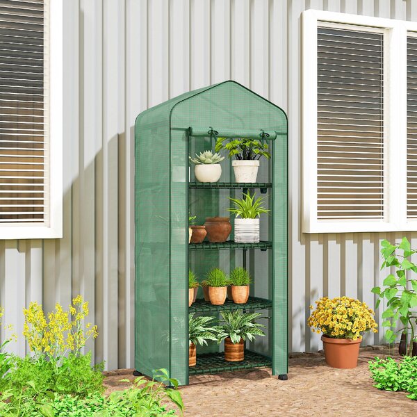 VivaGarden Mini Serra da Giardino a 4 Livelli con 4 Rotelle e Ingresso Avvolgibile in Acciaio e PE 69x50x165 cm colore Verde
