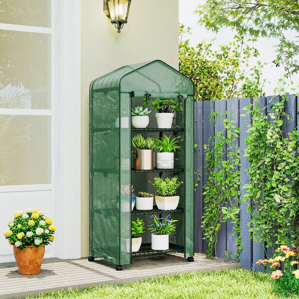 VivaGarden Mini Serra da Giardino a 4 Livelli con 4 Rotelle e Ingresso Avvolgibile in Acciaio e PE 69x50x165 cm colore Verde