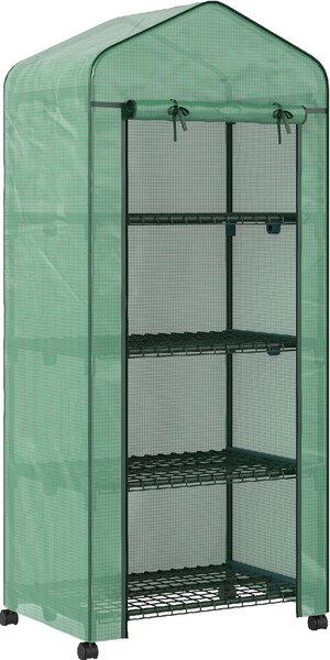 VivaGarden Mini Serra da Giardino a 4 Livelli con 4 Rotelle e Ingresso Avvolgibile in Acciaio e PE 69x50x165 cm colore Verde
