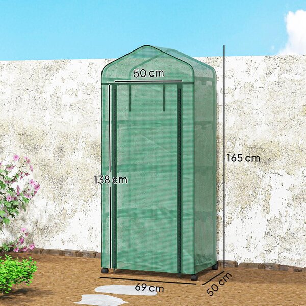 VivaGarden Mini Serra da Giardino a 4 Livelli con 4 Rotelle e Ingresso Avvolgibile in Acciaio e PE 69x50x165 cm colore Verde