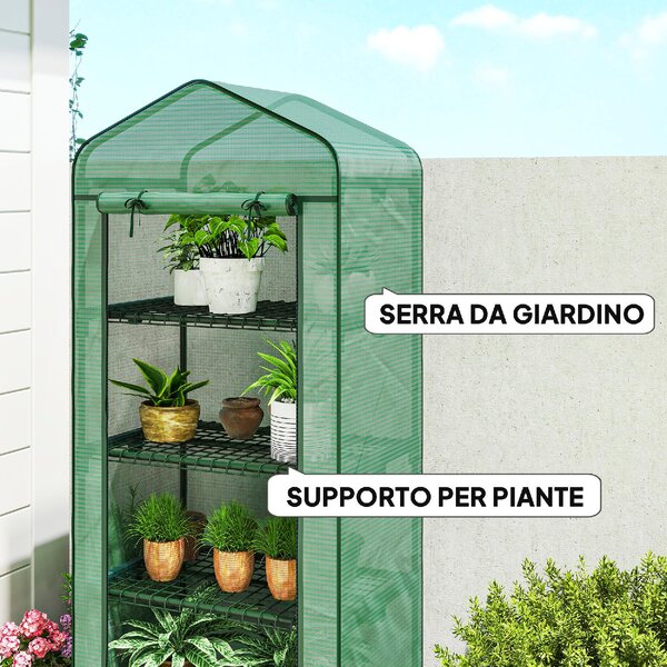 VivaGarden Mini Serra da Giardino a 4 Livelli con 4 Rotelle e Ingresso Avvolgibile in Acciaio e PE 69x50x165 cm colore Verde