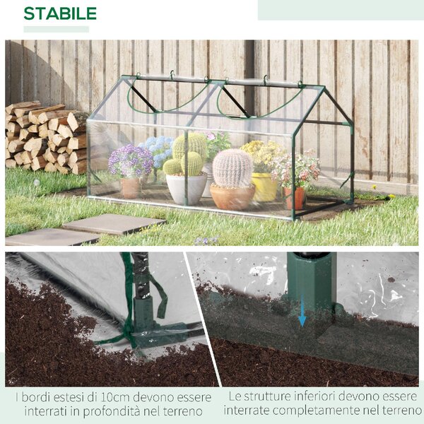 Brugel Mini Serra da Giardino con 2 Finestre Avvolgibili e Copertura PVC Anti-UV 119x60x60cm Trasparente - 368V04845