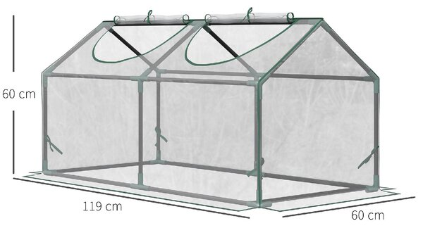 Brugel Mini Serra da Giardino con 2 Finestre Avvolgibili e Copertura PVC Anti-UV 119x60x60cm Trasparente - 368V04845