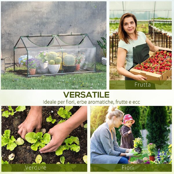 Brugel Mini Serra da Giardino con 2 Finestre Avvolgibili e Copertura PVC Anti-UV 119x60x60cm Trasparente - 368V04845