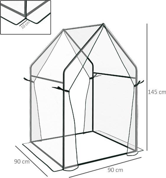VivaGarden Mini Serra da Giardino con 2 Porte Avvolgibili e Copertura in PE 90x90x145 cm colore Trasparente - A1320CRAO82