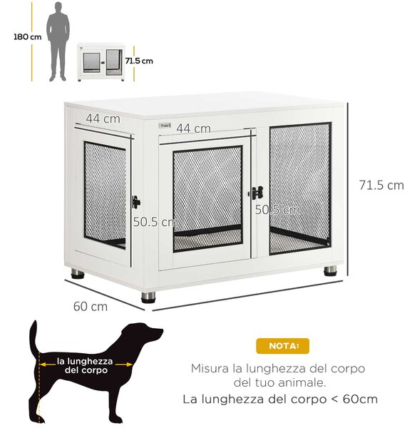 PawHut Casetta per Cani Taglia Grande con 2 Porte Bloccabili e Cuscino Lavabile, 94x60x71.5 cm, Bianco