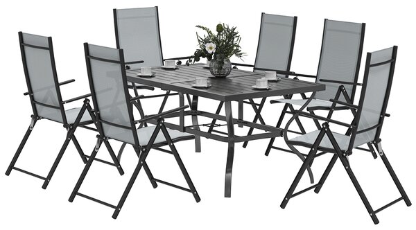 Outsunny Set da Giardino 7 Pezzi con Tavolo da Pranzo con Foro per Ombrellone e 6 Sedie Pieghevoli, Grigio