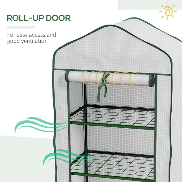 VivaGarden Mini Serra da Giardino con Copertura in PE 3 Ripiani e Porta Avvolgibile 59x39x127 cm colore Bianco - 1WTAM212