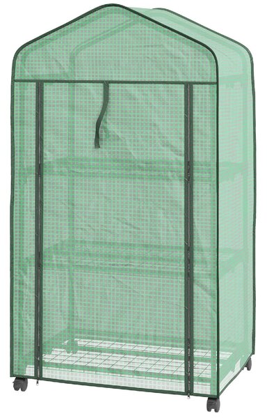 VivaGarden Mini Serra da Giardino con Copertura in PE 3 Ripiani e Ruote 69x49x130 cm colore Verde - 0GNAM232