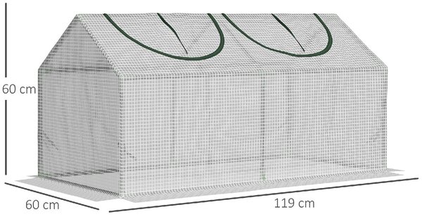 VivaGarden Mini Serra da Giardino con Copertura in PE e 2 Finestre Avvolgibili 120x60x60 cm colore Bianco - 368V03WT845